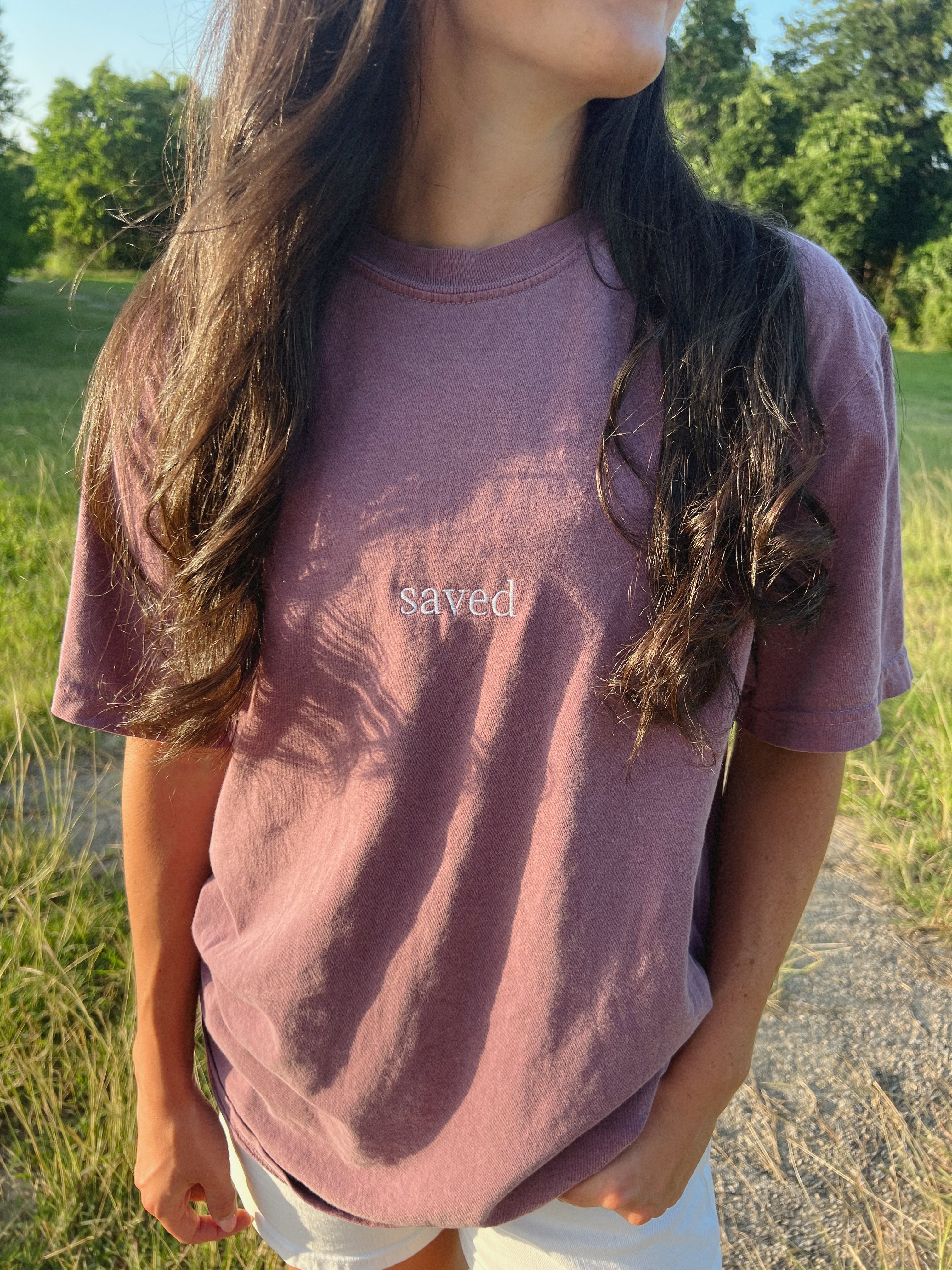 saved | embroidered comfort color t shirt